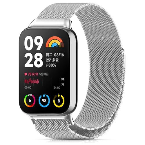CHANRASI Metall Armband Kompatibel mit Xiaomi Redmi Watch 5/Xiaomi Mi Band 9 Pro/Xiaomi Mi Band 8 Pro/Redmi watch 4,EIN-klick-Verbindung Loop Magnetisches Band Silber von CHANRASI