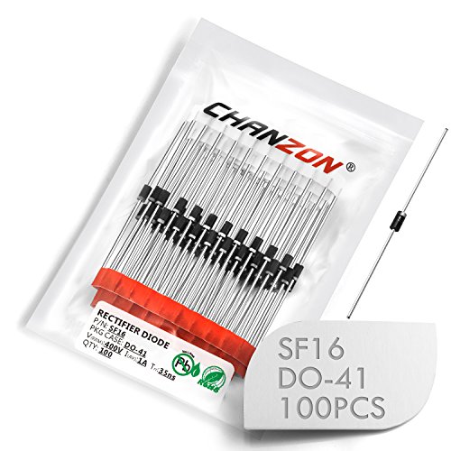 (Packung mit 100 Stück) Chanzon SF16 Super Fast Recovery Gleichrichterdiode 1A 400V 35ns DO-41 (DO-204AL) Axial 1 Ampere 400 Volt Elektronische Dioden von CHANZON