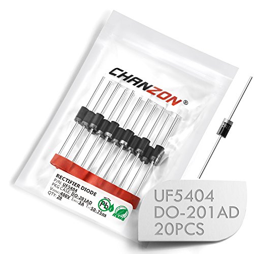 (Packung mit 20 Stück) Chanzon UF5404 Ultra Fast Recovery Gleichrichterdiode 3A 400V 50-75ns DO-201AD (DO-27) Axiale 3 Ampere 400 Volt elektronische Dioden von CHANZON