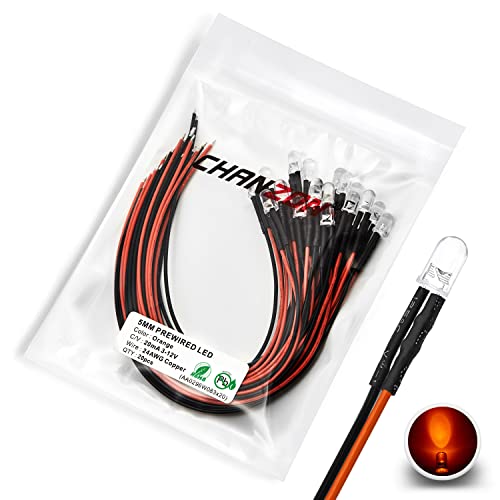 CHANZON [UL-Kabel] 20 Stück vorverdrahtete 5mm orange LED-Diodenlichter (klare runde transparente Linse DC 12V) mit 680 Ohm 1/4W Widerstand und 24awg Drahtanzeige Leuchtdioden Glühbirne 5mm LED von CHANZON