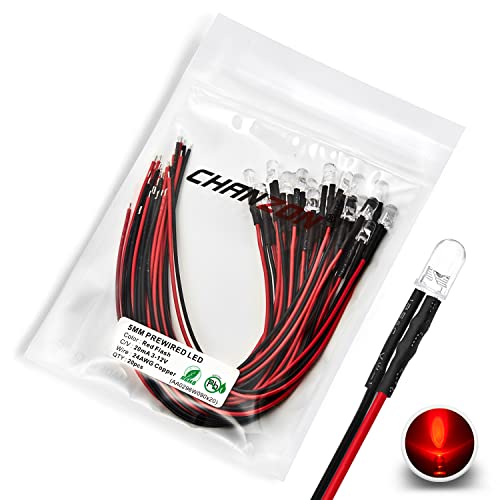 CHANZON [UL-Kabel] 20 Stück vorverdrahtete 5mm rot blinkende LED-Diodenlichter (klare runde transparente Linse DC 12V) mit 680 Ohm 1/4W Widerstand und 24awg Drahtanzeige Leuchtdioden Glühbirne von CHANZON