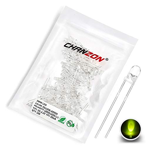 Chanzon 100 Stk. 3mm Gelb-Grüne LED-Dioden lichter (Klar Rund Transparent DC 2V 20mA) Helle Glühbirnen Lampen Elektronikkomponenten Kontrollleuchte Leuchtdioden von CHANZON