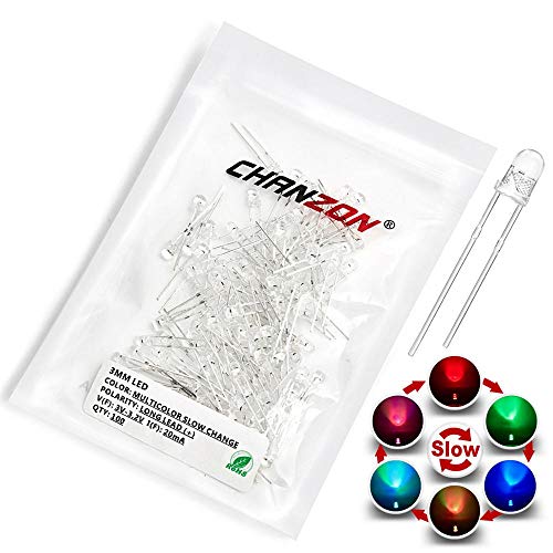 Chanzon 100 Stück 3mm RGB Multicolor Langsames Blinken (Mehrfarbenwechsel) Dynamische LED-Dioden lichter (blinkendes rundes DC) Helle Glühbirnen Lampen Elektronikkomponenten Flackernde Leuchtdioden von CHANZON