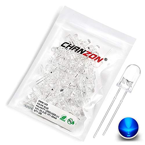 Chanzon 100 Stück 5mm Blaue LED-Dioden lichter (Klar Rund Transparent DC 3V 20mA) Helle Glühbirnen Lampen Elektronikkomponenten Anzeige Leuchtdioden von CHANZON