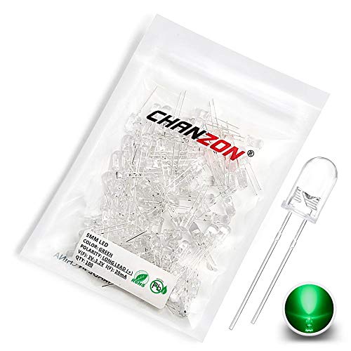 Chanzon 100 Stück 5mm Grüne LED Diodenlichter (Klar Rund Transparent DC 3V 20mA) Helle Glühbirnen Lampen Elektronikkomponenten Anzeige Leuchtdioden von CHANZON