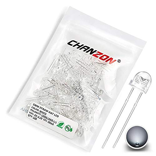 Chanzon 100 Stück 5mm weißer Strohhut LED Diodenlichter (Klare transparente Linse 3V 20mA) Helle Glühbirnen Lampen Elektronikkomponenten Anzeigelicht emittierende Dioden von CHANZON