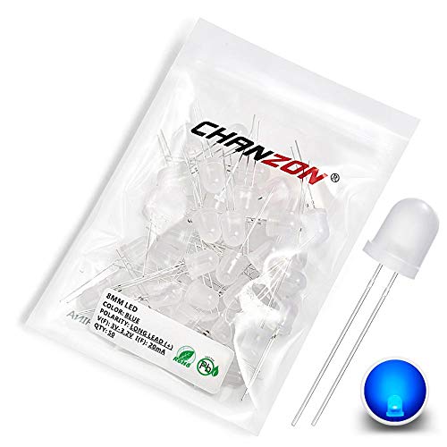 CHANZON 50 Stk. 8mm blau gestreute LED-Dioden lichter (gefrostete Linse rund DC 3V 20mA) Glühbirne Lampen Elektronikkomponenten Anzeige Leuchtdioden von CHANZON