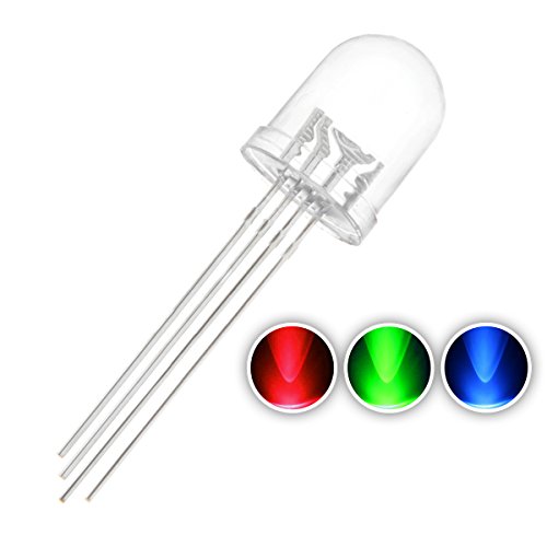 Chanzon 50 Stück 10mm RGB Multicolor LED Diodenlichter Gemeinsame Kathode (Klar Rund Transparent 3 Farben) 4 Pin Helle Glühbirne Lampen Elektronikkomponenten Anzeige Leuchtdioden von CHANZON