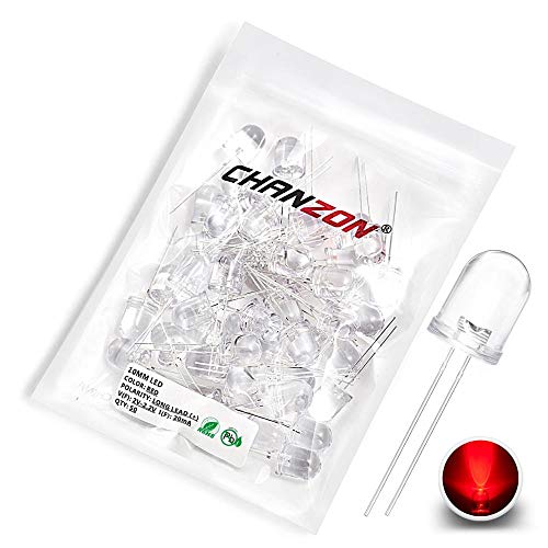 Chanzon 50 Stück 10mm rote LED-Dioden lichter (durchsichtig rund transparent DC 2V 20mA) Helle Glühbirnen Lampen Elektronikkomponenten Anzeigelicht emittierende Dioden von CHANZON