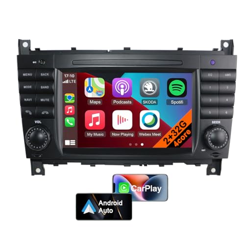 7 Zoll Touchscreen Upgrade Android 13 Autoradio für Mercedes Benz C-Klasse W203 CLC 2004-2007, Auto Stereoanlage mit WLAN, GPS, USB, Bluetooth und Lenkradsteuerung (4core 2GB+32GB) von CHARGONIC