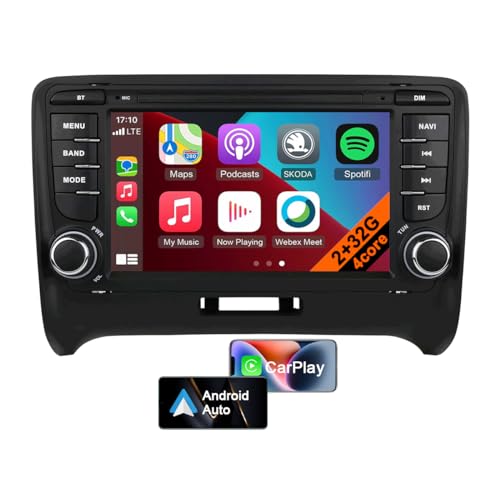 Auto Stereo Android 13 Doppel-DIN 7 Zoll Touchscreen für Audi TT MK2 2006-2014, Autoradio mit GPS-Navigation, Carplay, Android Auto, WLAN, Bluetooth, FM/AM, SWC, A2DP, DAB+DVB (4core 2GB+32GB) von CHARGONIC