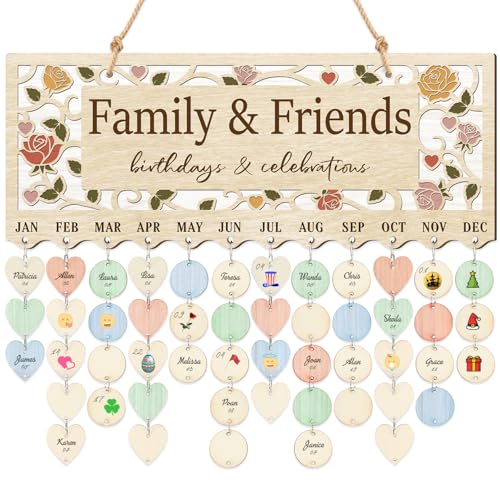 CHDITB 3D-Geburtstagskalender aus Holz für Familie und Freunde, Wandbehang (40,6 x 15,2 cm), Boho-Blumen, botanische Geburtstagsfeiern, Erinnerung, Tracker mit Etiketten, individuelles Muttergeschenk von CHDITB