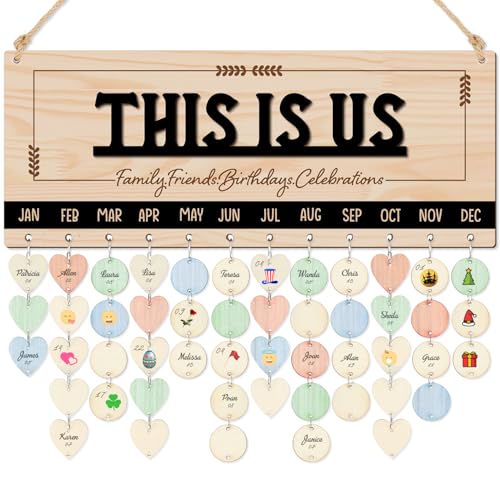 CHDITB 3D-Geburtstagskalender aus Holz mit Aufschrift "This is us", Wandbehang (40,6 x 15,2 cm), rustikale Familie, Freunde, Geburtstag, Feiern, Erinnerung, Tracker mit Etiketten, individuelles von CHDITB