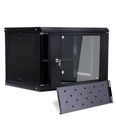 Server-Rack, 6U, Wandmontage, Netzwerkschrank, 48,3 cm (19 Zoll), IT-Netzwerk-Rack & A/V-Geräteregal mit Glastürschlössern und abnehmbaren Seitenteilen, Kühlventilator, Wandhalterung, Netzwerk-Rack von CHEALON