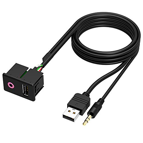 CHELINK USB & 3,5 mm Aux Socket Verlängerungskabel, Universal Armaturenbrett Panel Unterputz Kabel für Volkswagen Toyota Radio Stereo GPS Media Player (1,5 m) von CHELINK