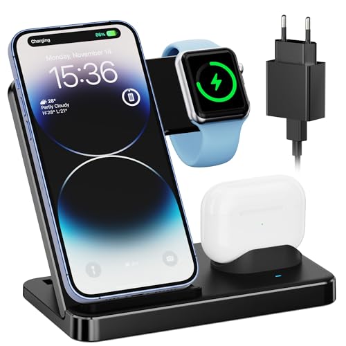 Kabelloses Ladegerät, CHELUXS 3-in-1 Induktive Ladestation, Wireless Charger Schneller Kabelloses Ladestation für i Phone15/14/13/12/Pro/Max/XS/XR/X/Plus, Apple Watch 7/6/5/4/3/2/SE, Air Pods 3/2/Pro Kabelloses Ladegerät, CHELUXS 3-in-1 Induktive Ladestation, Wireless Charger Schneller Kabelloses Ladestation für i Phone15/14/13/12/Pro/Max/XS/XR/X/Plus, Apple Watch 7/6/5/4/3/2/SE, Air Pods 3/2/Pro von CHELUXS