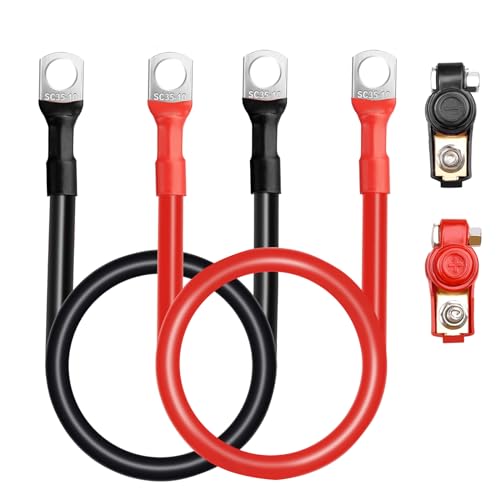 CHENGPI 2 Stück Auto Batteriekabel Kupferkabel Kupfer Stromkabel 50cm mit 2 Klemmen 5AWG 16mm² Auto Batterie Kabel mit Ringösen Autobatterie Kabel KFZ Kabel 6V/12V/24V mit Ringklemmen Kupferdraht von CHENGPI