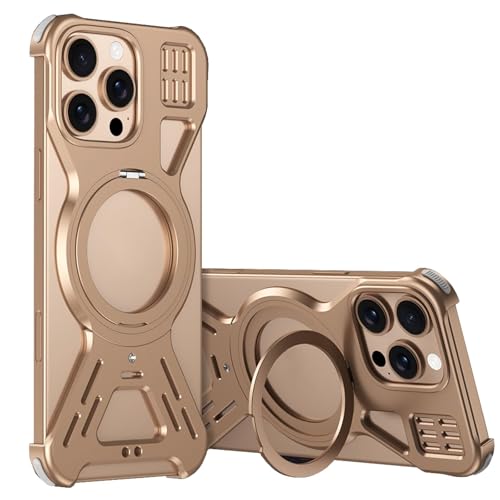 CHENHAOJUN-Hülle Für iPhone 16 Pro Max/16 Pro/16, Metall-Wärmeableitungs-Telefonabdeckung Magnetische Rotationsständerhülle(Gold,16Pro) von CHENHAOJUN