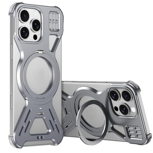 CHENHAOJUN-Hülle Für iPhone 16 Pro Max/16 Pro/16, Metall-Wärmeableitungs-Telefonabdeckung Magnetische Rotationsständerhülle(Grau,16Pro) von CHENHAOJUN