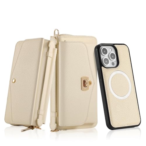 CHENHAOJUN-Schutzhülle Für iPhone 16/16 Pro/16 Pro Max/16 Plus, Magnetische Flip-Reißverschluss-Geldbörse Hülle RFID-Schutzhülle Sturzsichere Kartenhalter Schultergurt-Hülle(Braun,16 Plus) von CHENHAOJUN