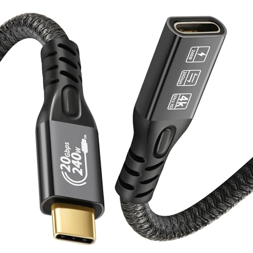 20Gbps USB C 3.2 Verlängerungskabel, USBC 3.2 Gen2 Typ-c Stecker zu Buchse Extender Kabel Ultra HD 4K@60Hz 240W Laden 20Gbps Datenübertragung mit externer SSD eGPU (Extension 20G 240W-0.25M) von CHENLENIC