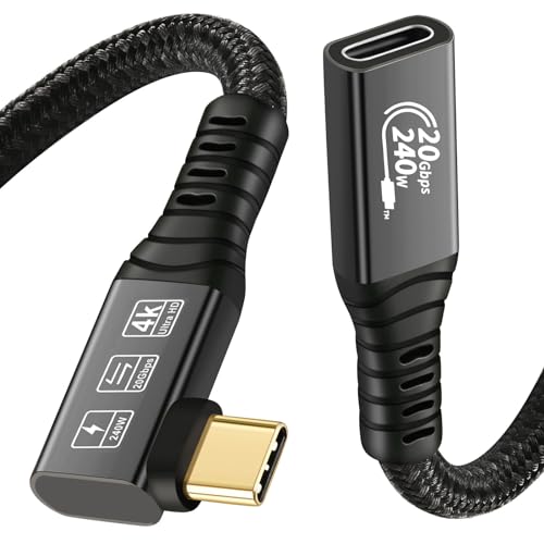 90 Grad 20Gbps USB C 3.2 Verlängerungskabel, USBC 3.2 Gen2 Typ-c Stecker zu Buchse Extender Kabel Ultra HD 4K@60Hz 240W 20Gbps Datenübertragung mit externer SSD eGPU (90 Grad 20G 240W-0.25M) von CHENLENIC