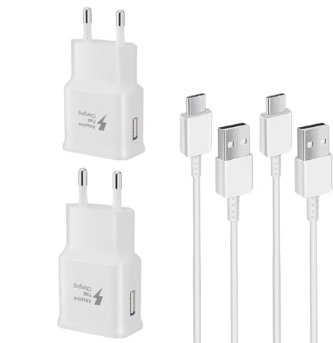 CHENLENIC USB-C-Adapter, 15 W, Ersatz für Original-Schnellladegerät, mit USB-Kabel A – C, kompatibel mit Samsung Galaxy (Weißx2) W0201+W0101-WH von CHENLENIC