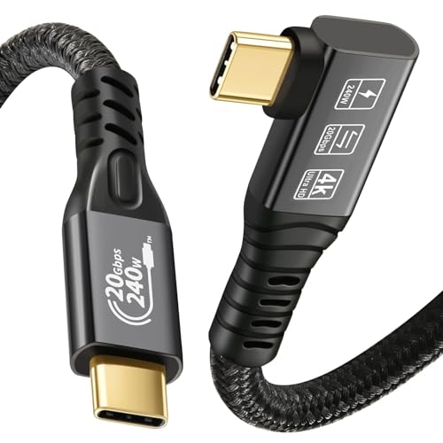 CHENLENIC USB C Kabel 3.2 Gen2x2 20Gbps, 90 Grad USB C 4 K @ 60 Hz UHD Video 5A/240 W PD3.1 Fast Charge Kabel mit E-Marker, kompatibel mit Thunderbolt 3/4 (90D 20G 240W 2M) von CHENLENIC