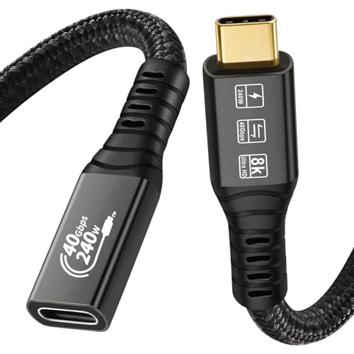 CHENLENIC USB4 d'extension Câble，mit Thunderbolt 4 Kabel auf Buchse 8K @ 60Hz 5K/4K 40Gbps Datenübertragungsrate 20V 240W Power Delivery USB-C Kabel Externe SSD eGPU (0,8 m) von CHENLENIC