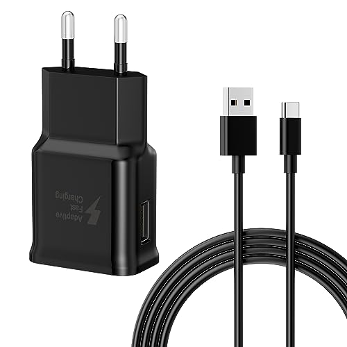 USB-C-Adapter, 15 W, Ersatz für Original-Schnellladegerät, mit USB-Kabel A – C, kompatibel mit Samsung Galaxy (schwarz) von CHENLENIC