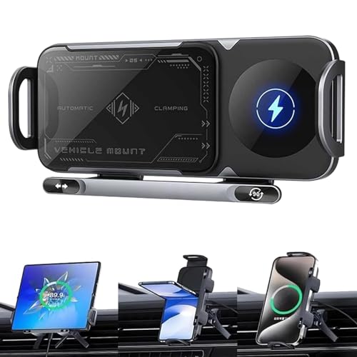2024 High Intelligent Mobile Phone/Pad Holder, Kabelloses Autoladegerät Handyhalterung, 2 in 1 Automatisch Drehbar Tablet Halterung Auto, 15W Magnetisches Autoladegerät für Faltbare Handys (Silber) von CHENRI