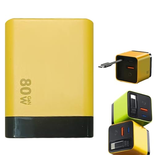 3 in 1 Ladegerät, skalierbares 80W MAX-Schnelllademodul mit Typ-C-Kabel und 2 USB-Anschlüssen, USB C Ladegerät, 80W Schnellladegerät mit Schnell Einziehbares Ladekabel für Handy und Laptop (Gelb) 3 in 1 Ladegerät, skalierbares 80W MAX-Schnelllademodul mit Typ-C-Kabel und 2 USB-Anschlüssen, USB C Ladegerät, 80W Schnellladegerät mit Schnell Einziehbares Ladekabel für Handy und Laptop (Gelb) von CHENRI
