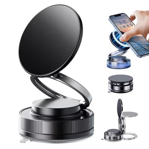 360° Adjustable Vacuum Magnetic Phone Holder, 2026 Upgraded Vakuum Magnetischer Handyhalterung Auto, Faltbarer Auto Handyhalter, Tragbarer Magnetischer Handy Ständer für Auto, Fitnessstudio (Schwarz) von CHENRI