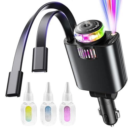Aroma Starlight Car Charger, 5 in 1 Auto Ladegerät mit Aroma Diffuser & Sternenhimmel Projektor, Einziehbares USB C Autoladegerät mit Aromatherapie, Sternenprojektor Auto Schnellladegerät für Handy von CHENRI