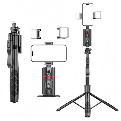 Auto Face Tracking Tripod Remote Control, Auto Face Tracking Stativ, 360° Drehung Selfie Stick Stativ mit Fernbedienung und Gestensteuerung, Erweiterbar Handyhalterung mit Fülllicht für Handy (B) von CHENRI