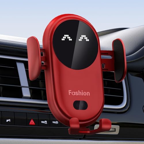 CHENRI Intelligentes kabelloses Autoladegerät, 360° Drehbar Handyhalterung Auto mit Ladefunktion, Schnell Aufladende Wireless Charger Auto, Handyhalter für Auto Lüftung (Rot), DE02HJ100901109 von CHENRI