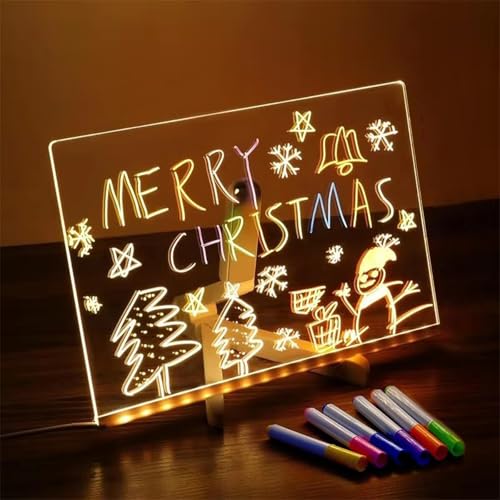 Creative Rewritable Acrylic LED Message Board, LED Notiztafel mit Farben, Nachrichtentafel mit LED-Leuchten, Acryltafel mit beleuchtetem Ständer & 7 Stift, Acryl Notiztafel für Haus Schule Büro (L) von CHENRI