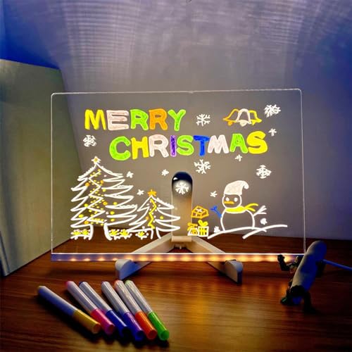 LED Note Board with Colors, Nachrichtentafel mit LED-Leuchten, LED Schreibtafel mit 7 Stift, Acryl Tafel LED Trocken Abwischbar Leuchtende Transparente Notiztafel für Haus Schule Büro (L) von CHENRI