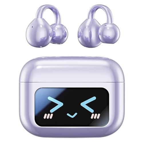 M100 Clip On Ear Headphones, Intelligente Bluetooth Kopfhörer mit Touchscreen, Open Ear Kopfhörer 5.4 Bluetooth, Aktive Noise Cancelling Kabellos Ohrhörer, Clip-On Kopfhörer für Sport (Violett) von CHENRI