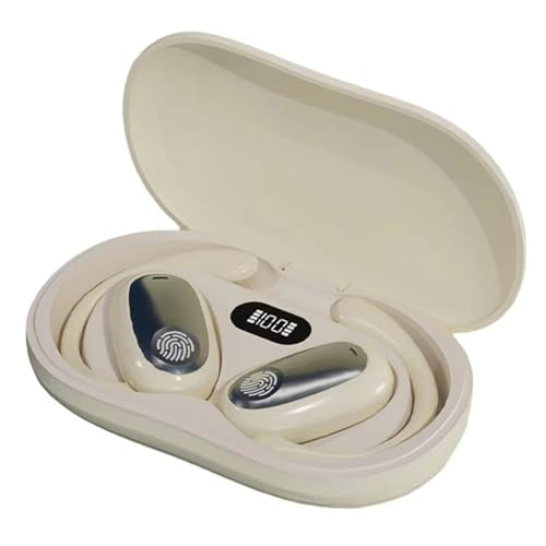 Sportliche Bluetooth-Ohrhörer mit hängendem Ohr, Bluetooth Kopfhörer Sport, Open-Ear Kopfhörer, Kopfhörer Kabellos Bluetooth 5.4 mit aktiver Geräuschunterdrückung, Ohrhörer für Arbeit Sport (Beige) von CHENRI