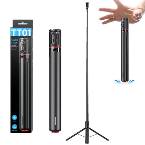 TT01 Extendable Bluetooth Selfie Stick Tripod, 177cm Automatisches Stativ, Selfie Stick Stativ mit Magnetische Bluetooth Fernbedienung, 360° Drehbarer Ausziehbar Handystativ für Fotografie von CHENRI