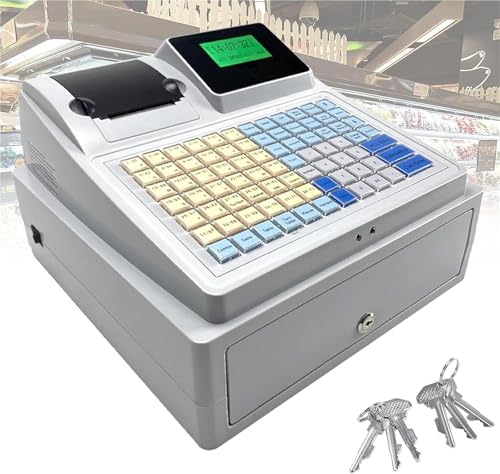 Elektronische Kasse Registrierkasse mit Abschließbarer Schublade 48 Schlüssel POS Casher Kassensystem Digital LED Anzeige für Einzelhandel Restaurant Sprache (Englisch) von CHENWY