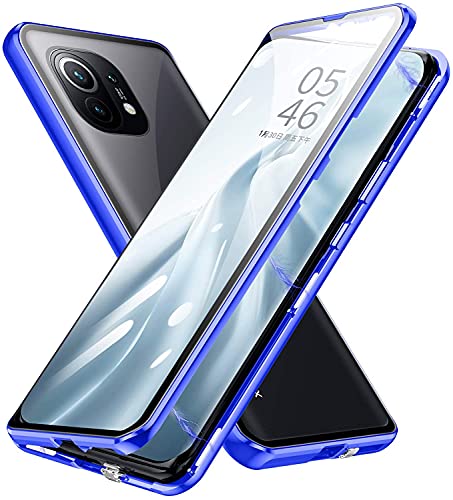 CHENYING Handyhülle für Xiaomi Mi 11 Lite Hülle Magnetische Adsorption Case Metallrahmen 360 Grad Full Body Schutzhülle Vorne und Hinten Transparent Gehärtetem Glas Schutz Cover Case,Blau von Umibuds