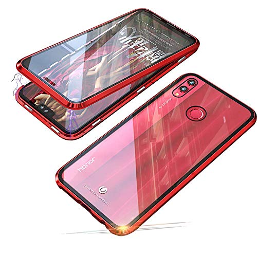 Handyhülle für Huawei Honor 8X (6.5”) Hülle Magnetische Adsorption Technologie Metallrahmen 360 Grad Schutzhülle Vorne und Hinten Transparent Vollbildabdeckung Gehärtetem Glas Schutz Flip Cover,Rot von CHENYING