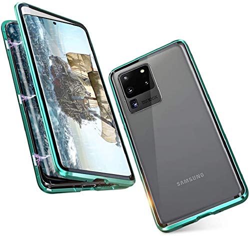 Handyhülle für Samsung Galaxy S20 Ultra Hülle Magnetische Adsorption Ultra dünn Metallrahmen 360 Grad Schutzhülle Vorne und Hinten Transparent Vollbildabdeckung Gehärtetem Glas Schutz Cover,Grün von CHENYING