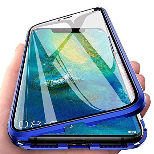 Kompatibel für Huawei P30 Pro (6,47 Zoll) Hülle,Stark Magnetische Adsorption Metallrahmen Flip Handyhülle 360 Grad Komplett Schutzhülle Vorne und Hinten Gehärtetes Glas Transparente Cover,Blau von CHENYING
