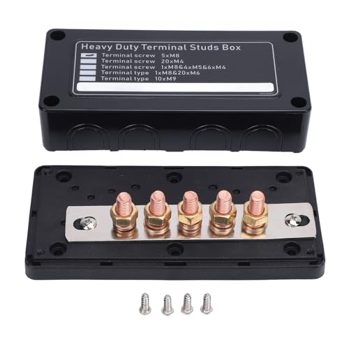 CHEOTIME Power Distribution Block, Bus Bar DC48V 300A mit 5 x 5/16 (M8) Stehern Marine Battery Bus Bar Klemmenblock für Automobile, Auto, Boot, Solarkabelsystem (Schwarz: Negative Linienverbindung) von CHEOTIME