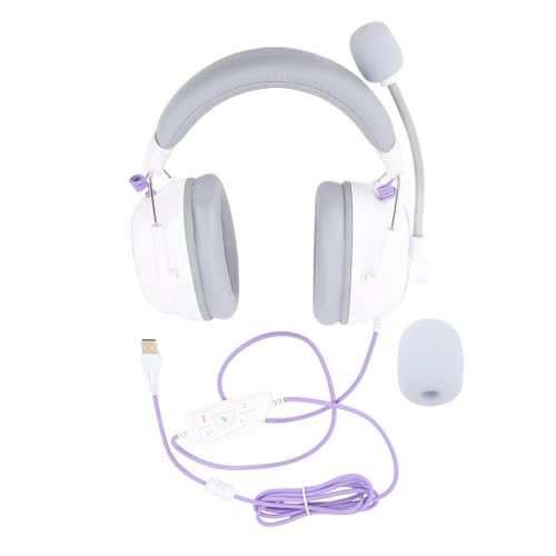 CHEOTIME Wired USB Gaming Headset HiFi 7.1 Surround Sound with Noise Canceling Microphone Lightweight Over Ear Headphones for PC Gaming (White) von CHEOTIME