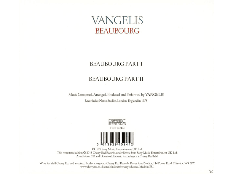 Vangelis - Beaubourg (Remastered Edition) (CD) von CHERRY RED
