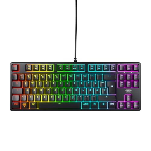 CHERRY XTRFY K4V2 TKL, Kabelgebundene Gaming-Tastatur ohne Nummernblock, Deutsches Layout (QWERTZ), RGB-Beleuchtung, Mechanische MX2A RED Switches, Schwarz von CHERRY XTRFY